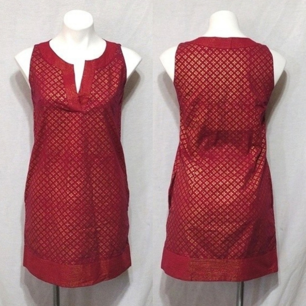 Gretchen Scott Red Textured Sleeveless Shift Dress XS Designer Elegant Classic